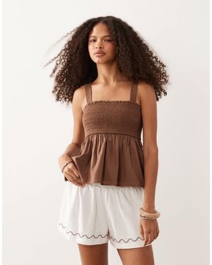 Abercrombie & Fitch Smocked Blouse With On/off Shoulder Sleeves - Brown