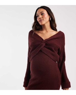 Mama.licious Mamalicious Maternity Cropped Knitted Twist Front Jumper Co-ord - Red