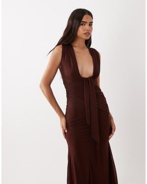 ASOS Stretch Chiffon Scarf Detail Plunge Draped Maxi Dress - Purple