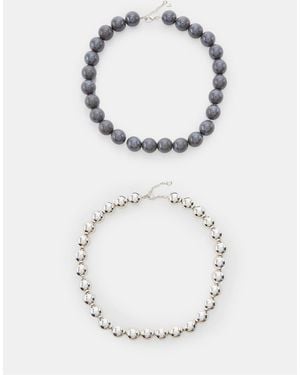 Stradivarius Set Di 2 Collane Con Perline Grigie - Bianco