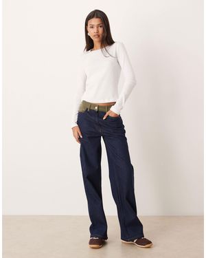ASOS Jean large avec empiècement en velours côtelé - indigo - Blanc