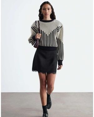 & Other Stories Wool Mix Mini Skirt With Lace Trim - Grey
