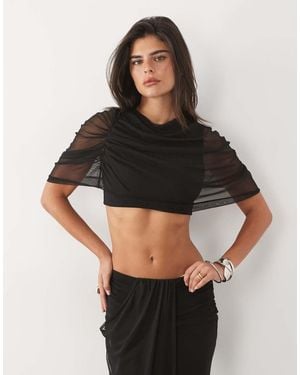 Missy Empire Mesh Drape Detail Crop Top - Black