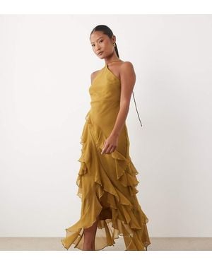 ASOS Petite Bias Cut Maxi Dress With Full Hem Cut Ruffles And High-low Hem - Metallic