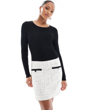 Morgan Long Sleeve Tweed Contrast Pocket Detail Mini A Line Dress - Blue