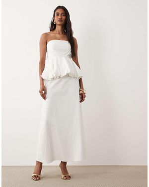 4th & Reckless Cotton Bandeau Peplum Waist Detail Maxi Dress - White