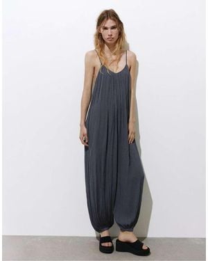 Pull&Bear Flowing Strappy Sarouel Jumpsuit - Blue