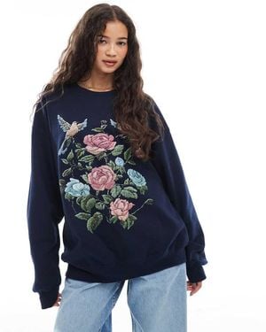 Miss Selfridge Floral Tapestry Oversized Sweat - Blue