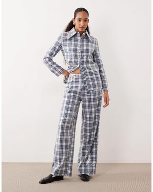 Ghospell Maya - pantalon d'ensemble ample à carreaux écossais ornés - Blanc