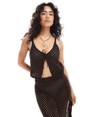 Miss Selfridge Knit Tie Front Cami Beach Top - Black