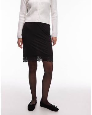 ASOS Semi Sheer Mesh Knee Length Skirt With Lace Trim - White