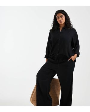 Vero Moda Broek Van Linnenmix Met Wijde Pijpen En Trekkoord - Zwart