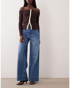 ASOS Wide Leg Jeans With Crease Front And Belt - Blue