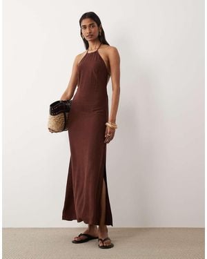 Miss Selfridge Linen Look Halter Maxi Dress - Brown