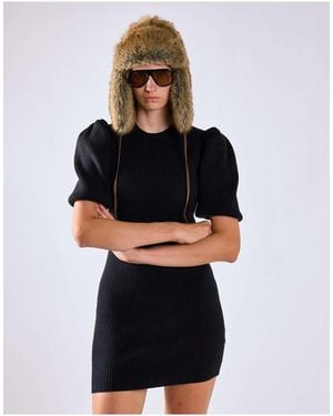 Glamorous Puff-Sleeve Knitted Mini-Dress - Black