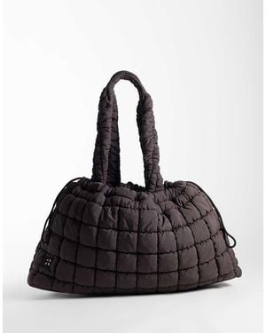 4505 Quilted Woven Drawstring Oversized Gym Tote - Black