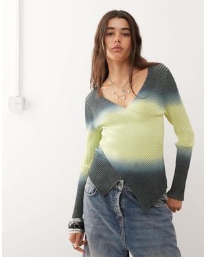 Collusion Ombre Knited Long Sleeve Wrap Top - Green