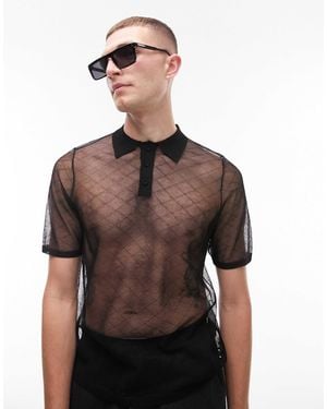 TOPMAN Knitted Sheer Polo With Diamond - Black