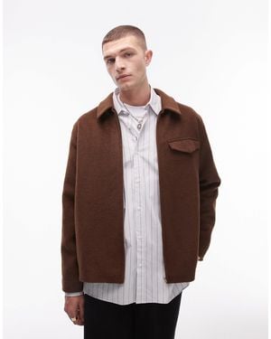 TOPMAN Wool Look Shacket - Brown