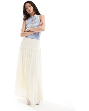 Stradivarius Drop Waist Midi Skirt - White