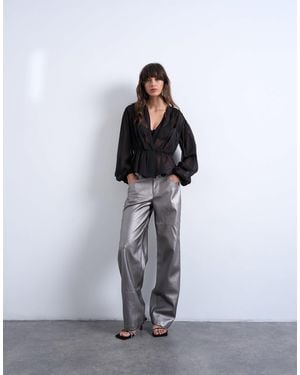 TOPSHOP Faux Leather Metallic Cinch Trouser