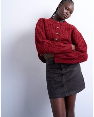 TOPSHOP Denim Mini Pelmet Skirt - Red