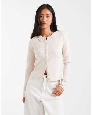Threadbare Button Up Long Sleeve Jersey Top - White