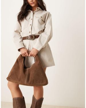 ASOS – weiche, mittelgroße schultertasche aus wildleder - Natur