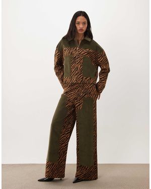 Ghospell Suzu Cord Panel Detail Mid Rise Wide Leg Jeans - Brown