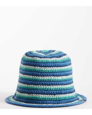 Collusion Crochet Knitted Stripe Bucket Hat - Blue