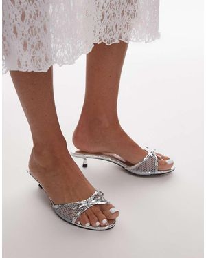 TOPSHOP Imai Mesh Mid Heeled Mules With Bow Detail - White