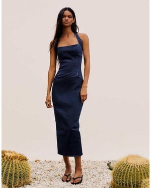 Bershka Denim Midi Dress - Blue