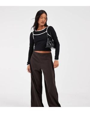 Only Petite Extra Wide Leg Textured Trousers - Black