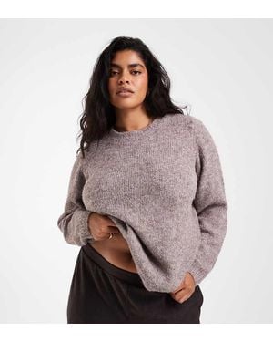 Vero Moda Jersey De Punto Suave Y Mullido Con Cuello Redondo En Mezcla Jaspeada Fósil-Marrón - Gris