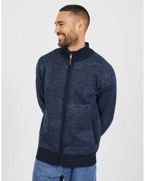 Brave Soul Funnel Neck Zip Through Knitted Jumper - Blue