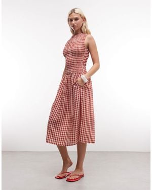 Daisy Street – gesmoktes midaxikleid mit tiefer taille und en vichy-karos - Pink