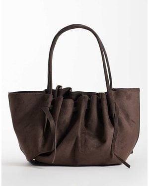 Gina Tricot Ruched Suede Tote Bag With Long Straps - Brown