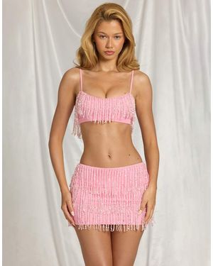 Oh Polly Tiered Embellished Mini Skirt Co-Ord - Pink