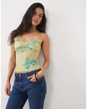 Motel Ranita Ruffle Trim Flower Cami Top - Blue