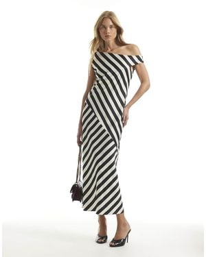 River Island Stripe Asymmetric Midi Dress - White