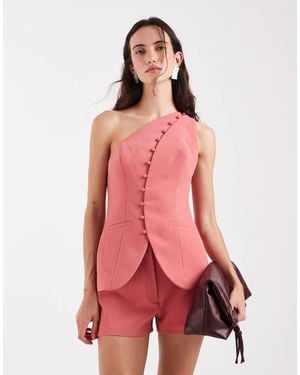 ASOS Tailored One Shoulder Button Detail Top - Pink