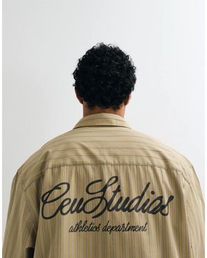ASOS Oversized Stripe Shirt With Chest And Back Print - Brown