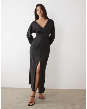 Forever New Satin V-neck Batwing Slit Front Maxi Dress - Black