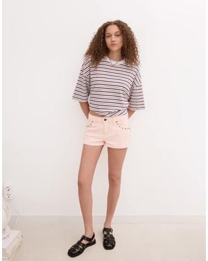 Bershka Studded Denim Shorts - Pink