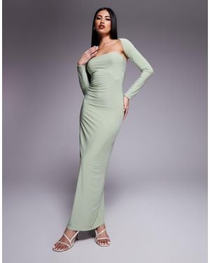Kaiia Exclusive Double Layered Slinky Bandeau Maxi Dress With Long Sleeve Shrug - Blue