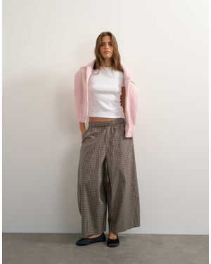 TOPSHOP Ovale Broek Tot Halverwege De Kuit Met Blauwe Ruit - Grijs