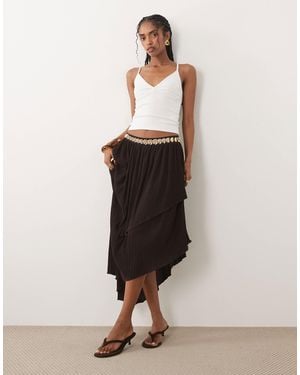 ASOS Textured Plisse Asymmetric Midi Skirt - Natural
