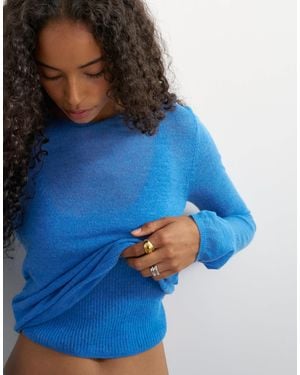 TOPSHOP Gestricktes, doppellagiges, transparentes oberteil mit wolle - Blau