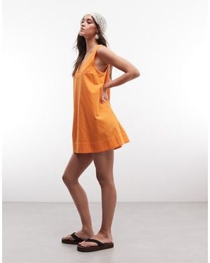ASOS Cotton Linen V Neck Smock Midi Dress - Orange