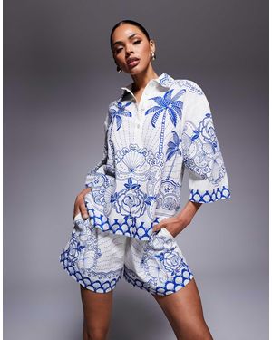River Island Riviera Printed Pull On Shorts - Blue